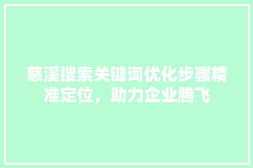 慈溪搜索关键词优化步骤精准定位，助力企业腾飞 神马SEO