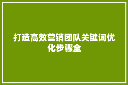 打造高效营销团队关键词优化步骤全 百度SEO