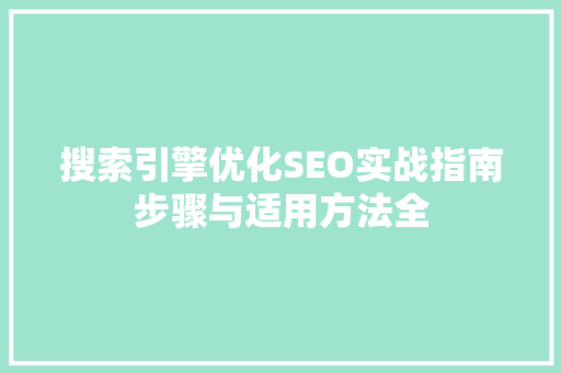 搜索引擎优化SEO实战指南步骤与适用方法全 神马SEO