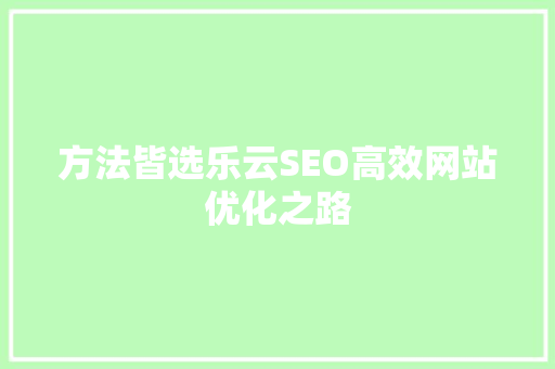 方法皆选乐云SEO高效网站优化之路 网站建设公司