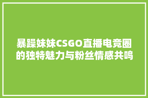 暴躁妹妹CSGO直播电竞圈的独特魅力与粉丝情感共鸣 百度SEO