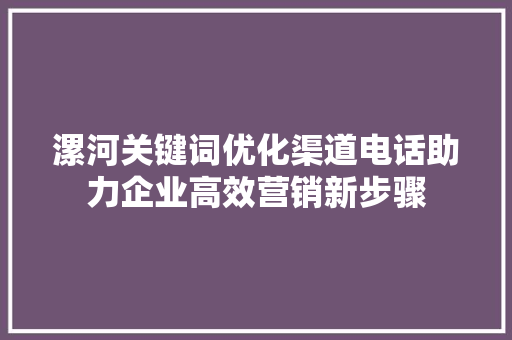 漯河关键词优化渠道电话助力企业高效营销新步骤