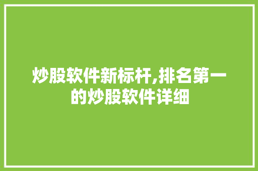 炒股软件新标杆,排名第一的炒股软件详细