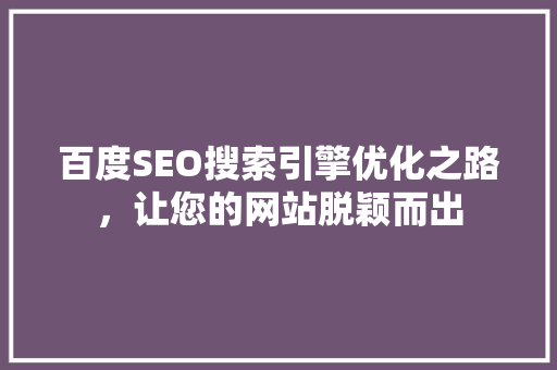 百度SEO搜索引擎优化之路，让您的网站脱颖而出 百度SEO