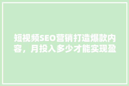 短视频SEO营销打造爆款内容，月投入多少才能实现盈利 SEO关键词