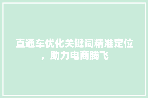 直通车优化关键词精准定位，助力电商腾飞 搜狗SEO
