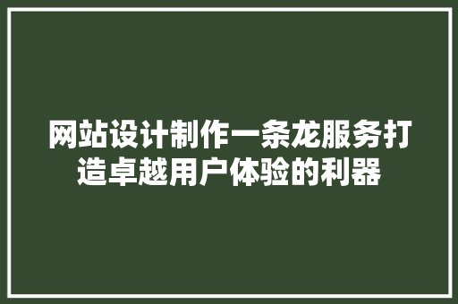网站设计制作一条龙服务打造卓越用户体验的利器 网站建设公司