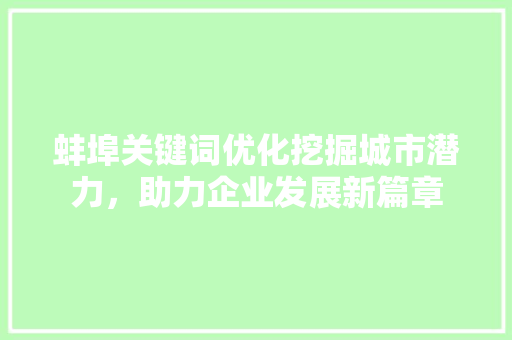 蚌埠关键词优化挖掘城市潜力，助力企业发展新篇章 必应SEO