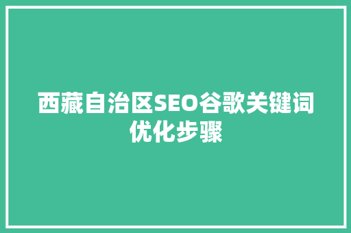 西藏自治区SEO谷歌关键词优化步骤 神马SEO
