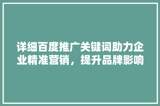 详细百度推广关键词助力企业精准营销，提升品牌影响力