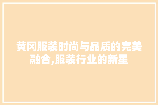黄冈服装时尚与品质的完美融合,服装行业的新星