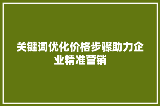 关键词优化价格步骤助力企业精准营销 百度SEO