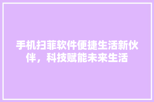手机扫菲软件便捷生活新伙伴，科技赋能未来生活 网站建设公司
