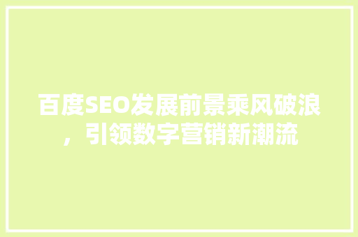 百度SEO发展前景乘风破浪，引领数字营销新潮流 百度SEO