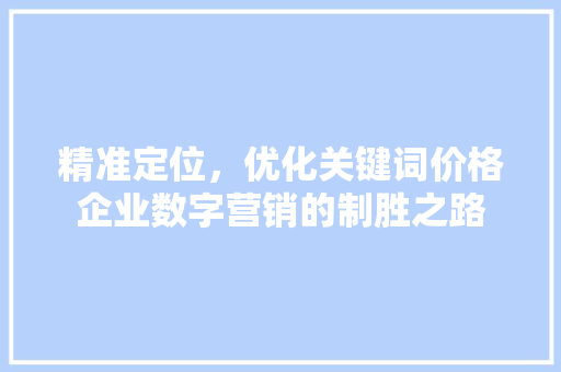 精准定位，优化关键词价格企业数字营销的制胜之路 神马SEO
