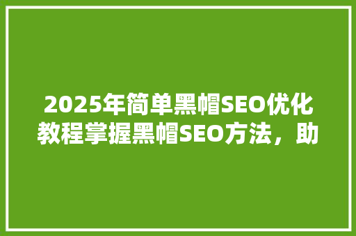 2025年简单黑帽SEO优化教程掌握黑帽SEO方法，助力网站快速排名 百度SEO
