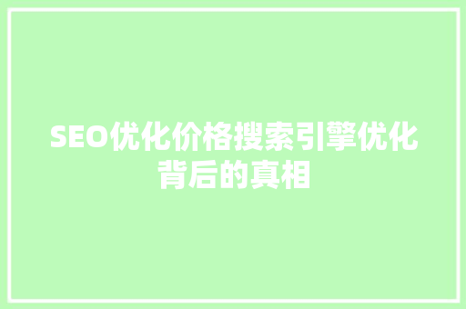 SEO优化价格搜索引擎优化背后的真相 百度SEO