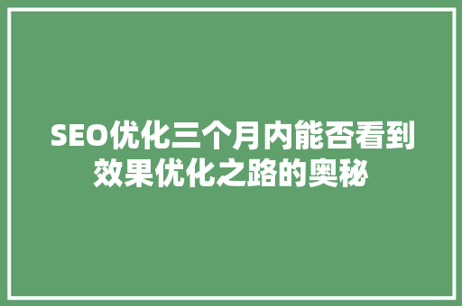 SEO优化三个月内能否看到效果优化之路的奥秘