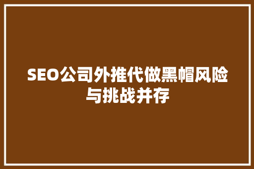 SEO公司外推代做黑帽风险与挑战并存 搜狗SEO