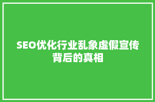 SEO优化行业乱象虚假宣传背后的真相