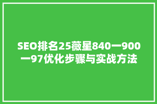 SEO排名25薇星840一900一97优化步骤与实战方法 神马SEO