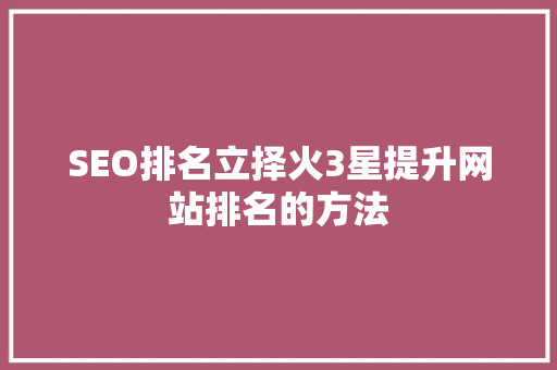 SEO排名立择火3星提升网站排名的方法 网站建设公司