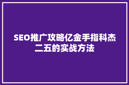 SEO推广攻略亿金手指科杰二五的实战方法 搜狗SEO