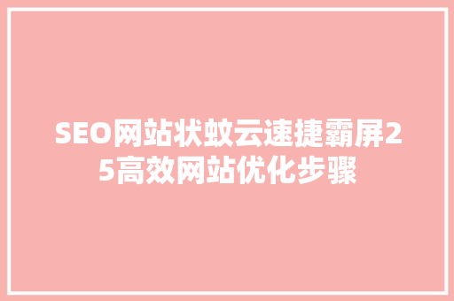SEO网站状蚊云速捷霸屏25高效网站优化步骤