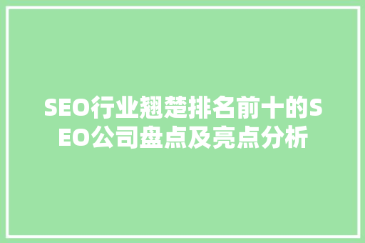 SEO行业翘楚排名前十的SEO公司盘点及亮点分析
