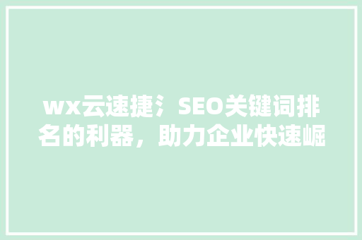 wx云速捷氵SEO关键词排名的利器，助力企业快速崛起 神马SEO