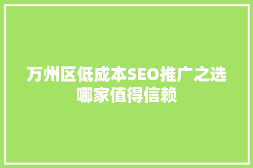 万州区低成本SEO推广之选哪家值得信赖