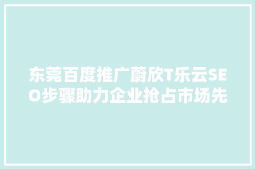 东莞百度推广蔚欣T乐云SEO步骤助力企业抢占市场先机 百度SEO