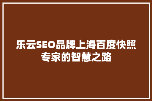 乐云SEO品牌上海百度快照专家的智慧之路 神马SEO