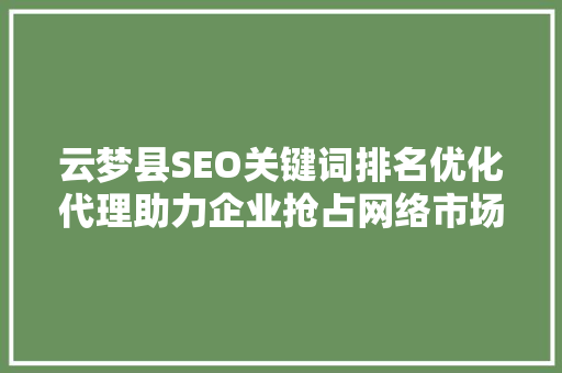 云梦县SEO关键词排名优化代理助力企业抢占网络市场先机