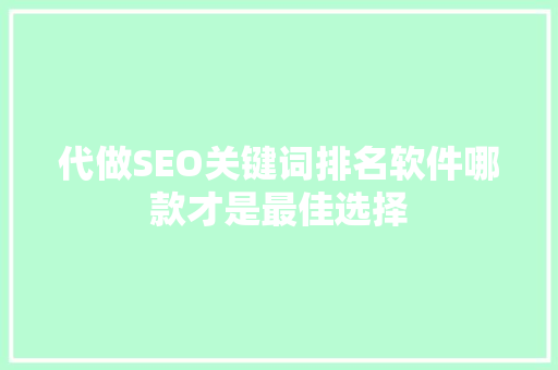 代做SEO关键词排名软件哪款才是最佳选择 必应SEO