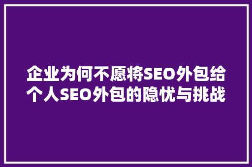 企业为何不愿将SEO外包给个人SEO外包的隐忧与挑战 网站建设公司