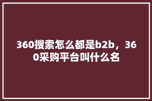 360搜索怎么都是b2b，360采购平台叫什么名 搜狗SEO