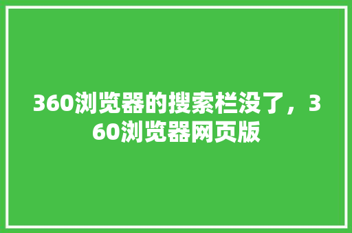 360浏览器的搜索栏没了，360浏览器网页版