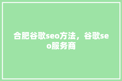 合肥谷歌seo方法，谷歌seo服务商 百度SEO