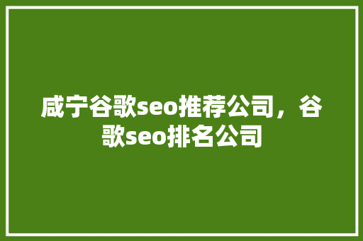 咸宁谷歌seo推荐公司，谷歌seo排名公司 百度SEO