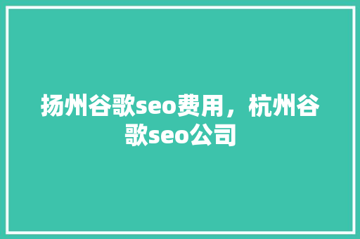 扬州谷歌seo费用，杭州谷歌seo公司 必应SEO