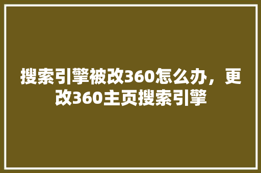 搜索引擎被改360怎么办，更改360主页搜索引擎 必应SEO
