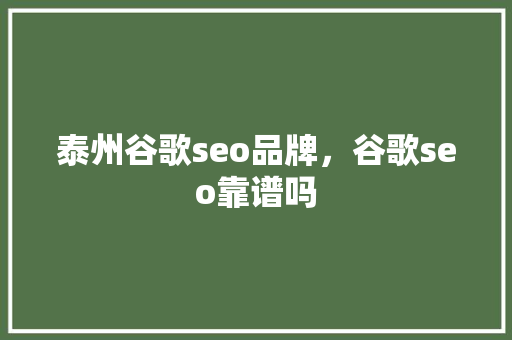 泰州谷歌seo品牌，谷歌seo靠谱吗 必应SEO