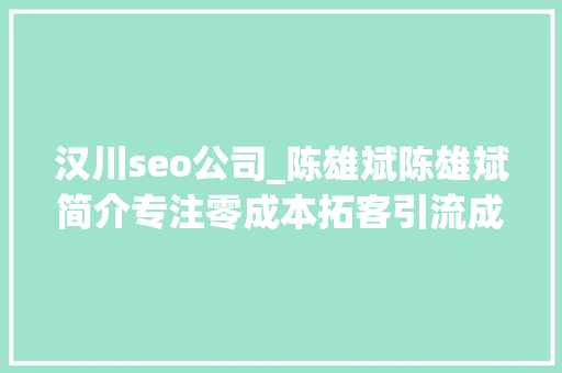 汉川seo公司_陈雄斌陈雄斌简介专注零成本拓客引流成交裂变