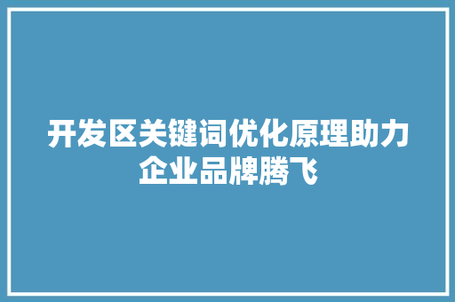 开发区关键词优化原理助力企业品牌腾飞