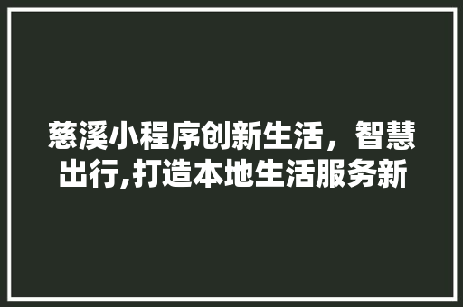 慈溪小程序创新生活，智慧出行,打造本地生活服务新标杆