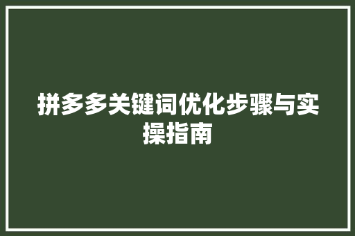拼多多关键词优化步骤与实操指南
