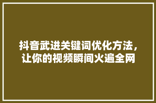 抖音武进关键词优化方法，让你的视频瞬间火遍全网