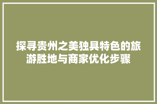 探寻贵州之美独具特色的旅游胜地与商家优化步骤 百度SEO