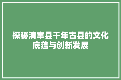 探秘清丰县千年古县的文化底蕴与创新发展 必应SEO